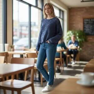 Z Supply Sweater Size L Women's Blue Crochet‎ Diamond Cropped Open Knit NEW NWT